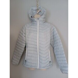 Columbia Puffer Jacket Women S Blue/Grey Dots Silver Lining Omni Heat Hooded